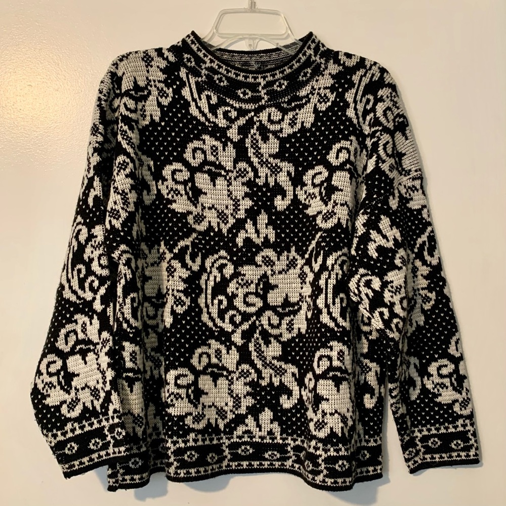 Vintage Tapestry Pattern Mock Neck Sweater